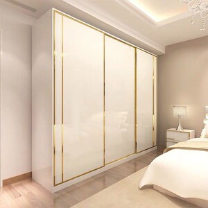 简约现代风白色推拉门烤漆移门轻奢衣柜整体大衣橱卧室柜子可定制