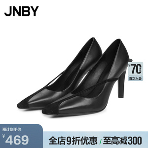 JNBY/江南布衣秋高跟鞋时尚都市个性粗跟牛皮尖头鞋女黑7L8M60040