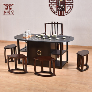 新中式茶桌椅组合半圆茶桌实木橡木茶艺室茶台功夫茶桌办公室茶几