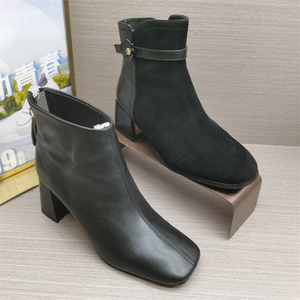品牌撤柜处理 冬季新款时装靴高雅之兰羊皮短靴尖头粗跟A22571408