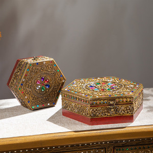 东南亚风木制装饰工艺品泰国彩绘零食干果收纳盒复古创意首饰品盒