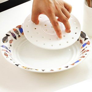 双层沥水陶瓷餐具圆形家用大号饺子餐盘深菜盘蒸鱼盘碟子水饺盘子