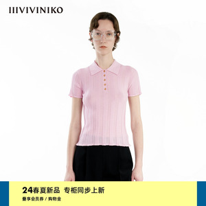 IIIVIVINIKO2024夏季新款“长绒棉羊毛混纺”POLO领短袖针织衫女