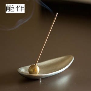 日本 能作 香器锡香皿黄铜香插竹叶形日系香立线香家用香原装进口