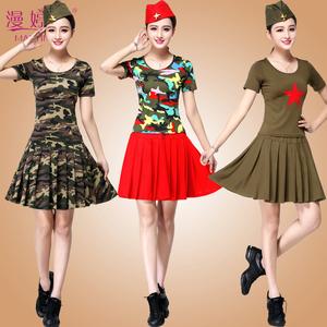 水兵舞迷彩绿广场舞服装新款套装女夏季短裙子套裙跳舞蹈运动衣服