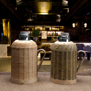 茶瓶热水瓶家用 暖水壶保温瓶玻璃内胆竹编外壳竹套保温壶暖水瓶