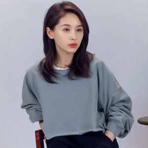 怦然再心动王子文同款衣服灰色圆领卫衣女韩版宽松显瘦短款套装潮