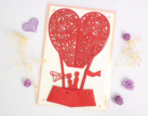 2016纸雕3d立体特色剪纸贺卡定制 新年祝福明信片 爱心气球