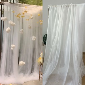 3米宽瀑布白色香槟色米色加密软网场景布置橱窗婚纱礼服面料布料