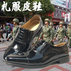 07a礼服皮鞋 消防军官漆皮亮皮校尉制式鞋新郎婚礼宴会正装商务鞋