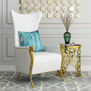 轻奢单人沙发现代卧室绒布老虎椅北欧设计师羚羊头布艺高背沙发椅