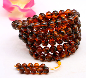 保真天然西露天矿抚顺琥珀1.0豆油红大项链佛珠血红似血珀