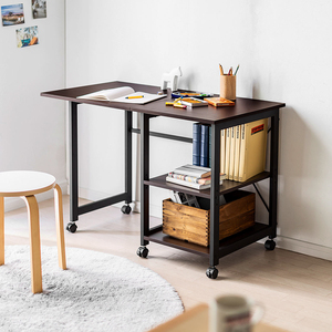 日本山业可折叠移动办公电脑桌写字书桌书架置物架一体组合小户型