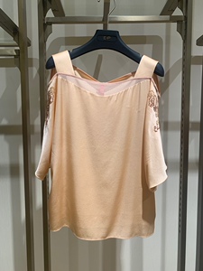 ep雅莹正品2020春夏新款女粉色钉珠露肩中袖针织衫背心epeet5440b