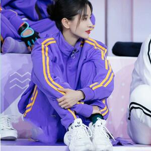 快乐大本营王子文同款衣服队服无连帽宽松紫色卫衣女二件套装外套