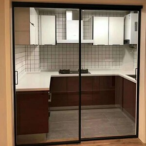 厨房钛镁铝推拉门重庆吊滑门移门阳台客厅隔断门黑色铝合金浴室