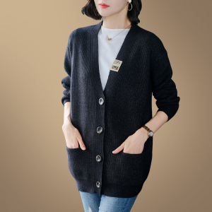 秋冬新品羊绒针织开衫女宽松大码纯色外搭披肩羊毛衫毛衣外套上衣