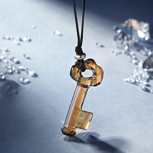 简丹项链女奥地利水晶奢华钥匙黑绳长款茶褐色夸张个性透明大吊坠