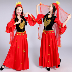 新款新疆舞蹈演出服装现代维吾尔族舞蹈服装少数民族长裙表演服装
