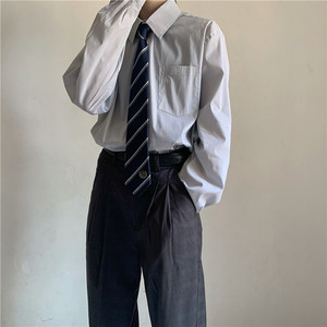 现货【衬衫】纯色 原创正制服DK/JK 水蓝灰色细条纹男/女长袖衬衫