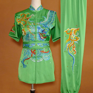 高档 翠绿色新款刺绣龙长拳服 儿童武术套路表演比赛服装 竞技服