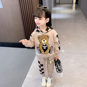 女童春秋套装2024新款儿童洋气韩版运动装宝宝时髦加绒卫衣两件套