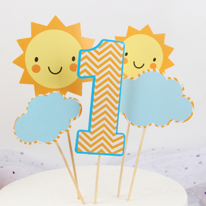 蛋糕装饰 一周岁小鸡宝宝周岁生日蛋糕插件插牌 插旗太阳云朵