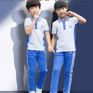 中小学生校服套装夏装男女生班服运动短袖蓝白t恤2018幼儿园园服