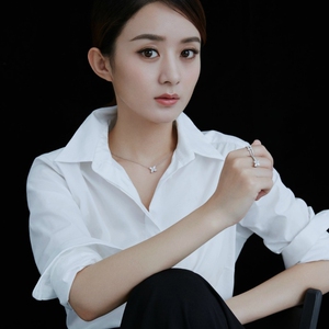 00谷春芳81淘宝赵丽颖明星同款纯棉贴花长袖衬衣2019新款秋装新款