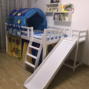 实木儿童转角滑滑梯床上下松木男女孩半高床带护栏游戏床分床神器