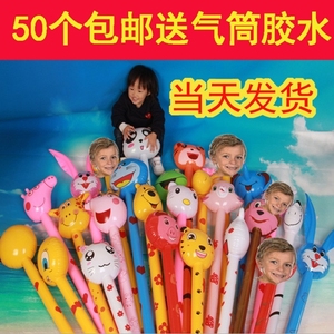 PVC充气玩具儿童动物头长棒吹气球长颈鹿新款卡通棒地推网红礼品