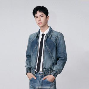 王一博同款2021春秋季牛仔外套男士修身夹克百搭情侣牛仔服上衣