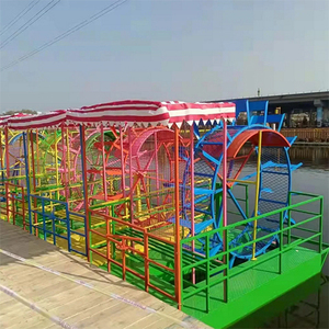 网红脚踏船亲子互动无动力水上游乐踩水车滚筒脚蹬踩水船厂家直供