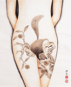 纯手绘裸体人物工笔国画  女人体彩绘国画装饰画  尺寸：53*44cm