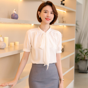 夏季职业装白色短袖衬衫女韩版修身大码OL雪纺衬衣工作服正装上衣