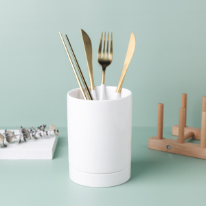 纯白简约风陶瓷刀叉勺沥水筒创意厨房多功能收纳桶家用筷子篓商用