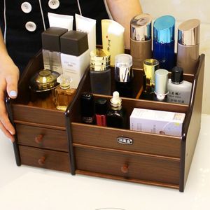 手工木制化妆品收纳盒梳妆台床头柜大容量多功能桌面护肤品整理盒