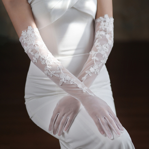 WG067新款婚纱手套 超仙白色优雅长款蕾丝婚纱礼服晚宴新娘手套