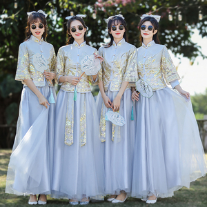 伴娘服2024新款夏季中式中国风小个子仙气质姐妹团婚礼服装旗袍女