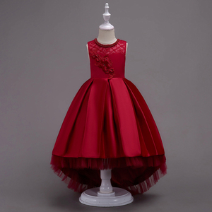 生日拖尾礼服女童公主裙钢琴小提琴红色主持人演出服背心连衣裙子