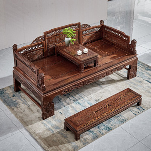 红木罗汉床新中式客厅沙发床两用鸡翅木单人床小户型全实木罗汉榻