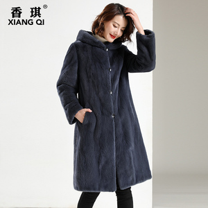 香琪尼克服女2022新款水貂内胆双面穿连帽显瘦貂皮毛一体派克服