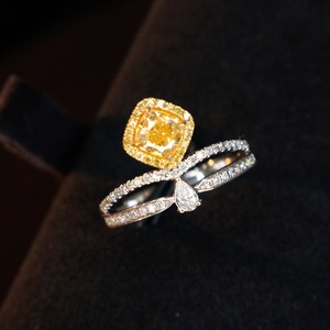 18k金天然南非钻石尚美风黄钻克拉戒指女戒结婚戒1克拉配钻45分
