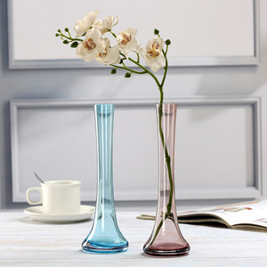 花瓶摆件客厅插花透明玻璃花瓶细长小口北欧玫瑰百合迷你水养花瓶