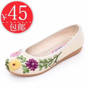 春秋季老北京布鞋女鞋平底牛筋底女布鞋绣花麻布透气汉服鞋女单鞋