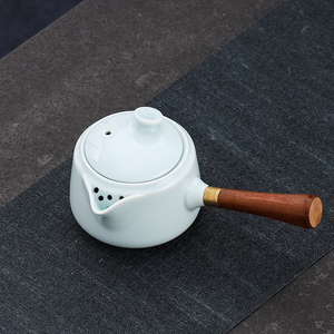 日式茶壶单壶陶瓷家用过滤泡茶壶功夫茶具防烫实木手柄侧把壶单个