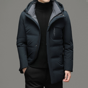 强者保罗羽绒服男连帽领子可拆卸2021冬季新款中年爸爸装冬季外套