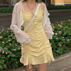 春夏吊带连衣裙仙女高定茶歇法式chic小个子初恋温柔甜辣ins桔梗