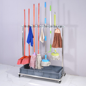 不锈钢置地拖把架可移动置物架清洁工具收纳整理扫把地拖挂墩布架
