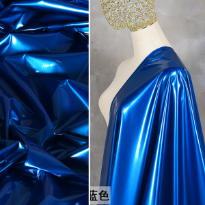 宝蓝色针织底布高弹力镜面皮革亮面pu仿皮光滑防水服装设计师面料